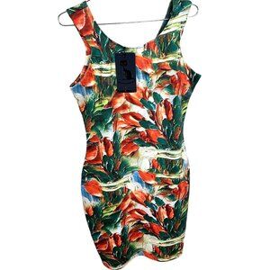 Superstition Womens Green Red Tropical Floral Sheath Dress NWT Medium Amsterdam